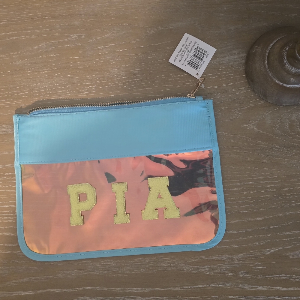 Blue Iridescent Accessory Pouch With Personalized Monogramming Included NWT